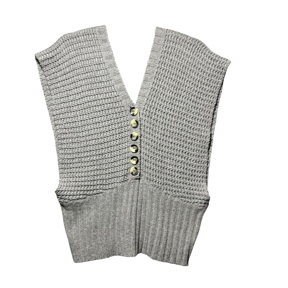 S Line Gray Chunky Knit Button Front‎ V-Neck Sweater Vest Wool Blend Large